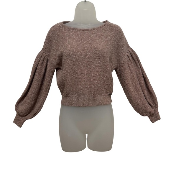 Abercrombie & Fitch Sweaters - Abercrombie & Fitch Sweater Womens XS Taupe Cropped Balloon Sleeve Textured Knit